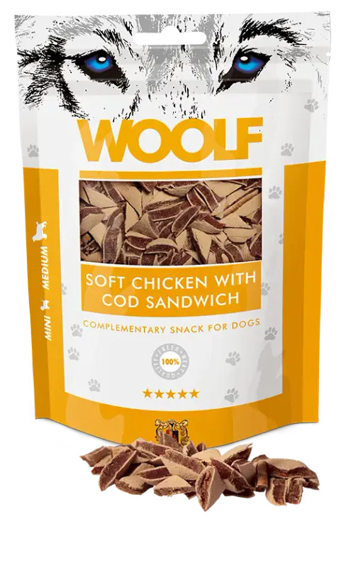 Woolf Godbiter Soft chicken with cod sandwich 100g