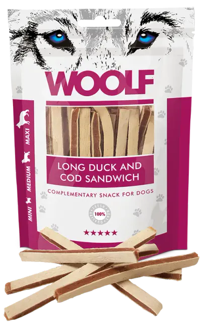 Hovedbilde Woolf Godbiter Duck and cod sandwich 100g