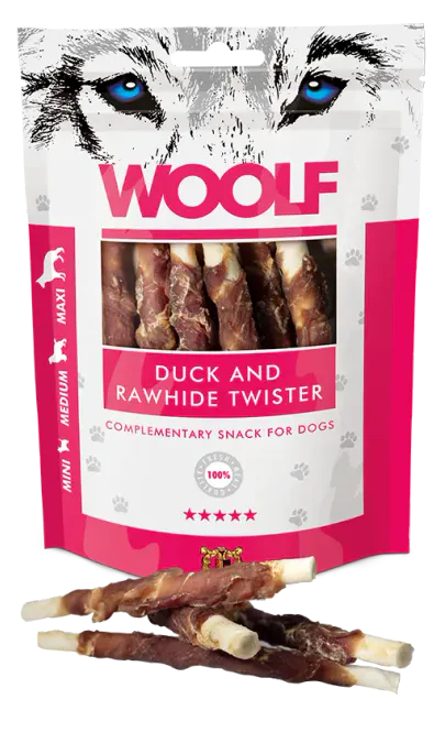 Hovedbilde WOOLF Tyggepinner Duck and Rawhide Twister 100g